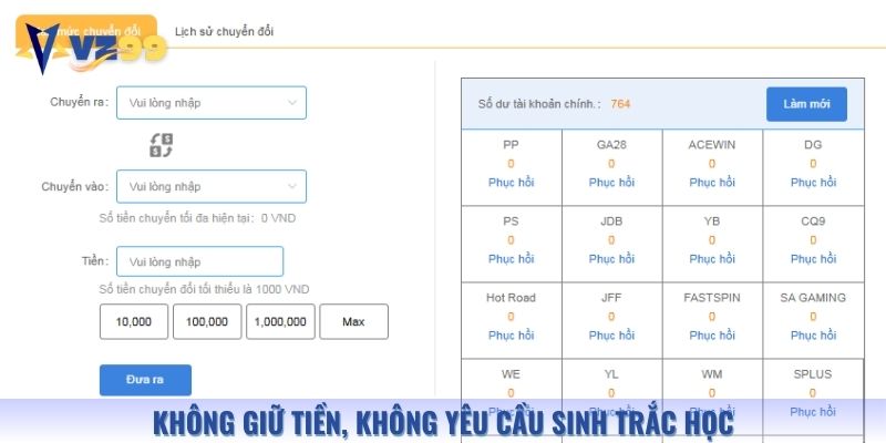 Minh bạch, không giữ tiền, không yêu cầu sinh trắc học
